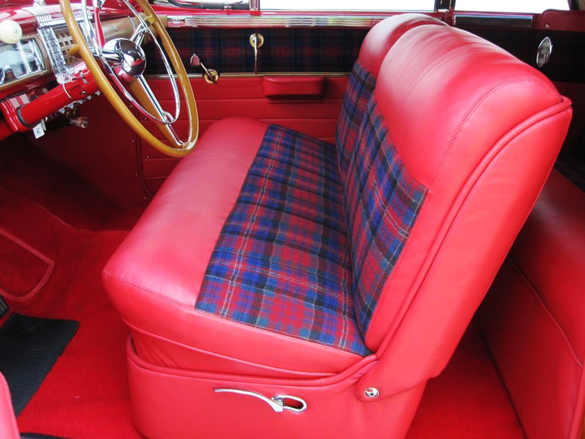 Highlander upholstery is original on the rear seat and door panels of this own 1950 Chrysler New Yorker sedan owned by Rose & John Phillips. - John Phillips 