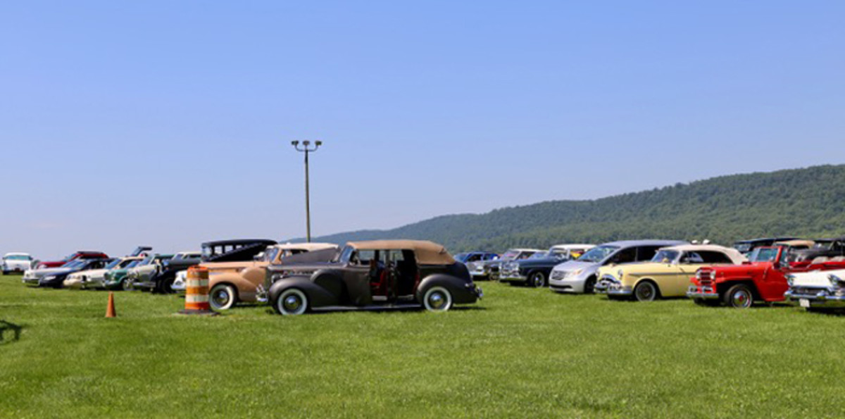 Parked cars at the Ruritan grounds, awaiting the start of the tour.