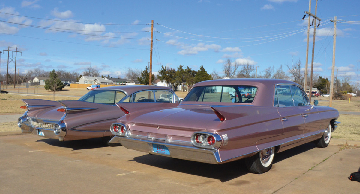 March 23: Oklahoma City, Oklahoma - Oil and old Cadillacs are big in Oklahoma City, and Rosemary Margaret fit right in. Once there, we met up with Jim Jordan to deliver the water pump for his 1959 Cadillac Fleetwood Sixty Special, “Rose,” which is painted Persian Sand, a similar metallic pink to our chariot’s Fontana Rose.