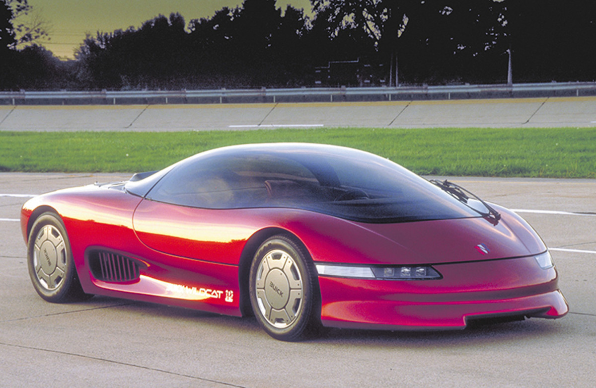 The bubble top reemerged in the mid 1980s for this 1985 Buick Wildcat concept car. It showcased a mid-engine-mounted, 230-hp, 24-valve V-6 displacing 231 cubic inches (3.8 liters) that sat exposed behind the passenger compartment. This concept car was never considered for production.