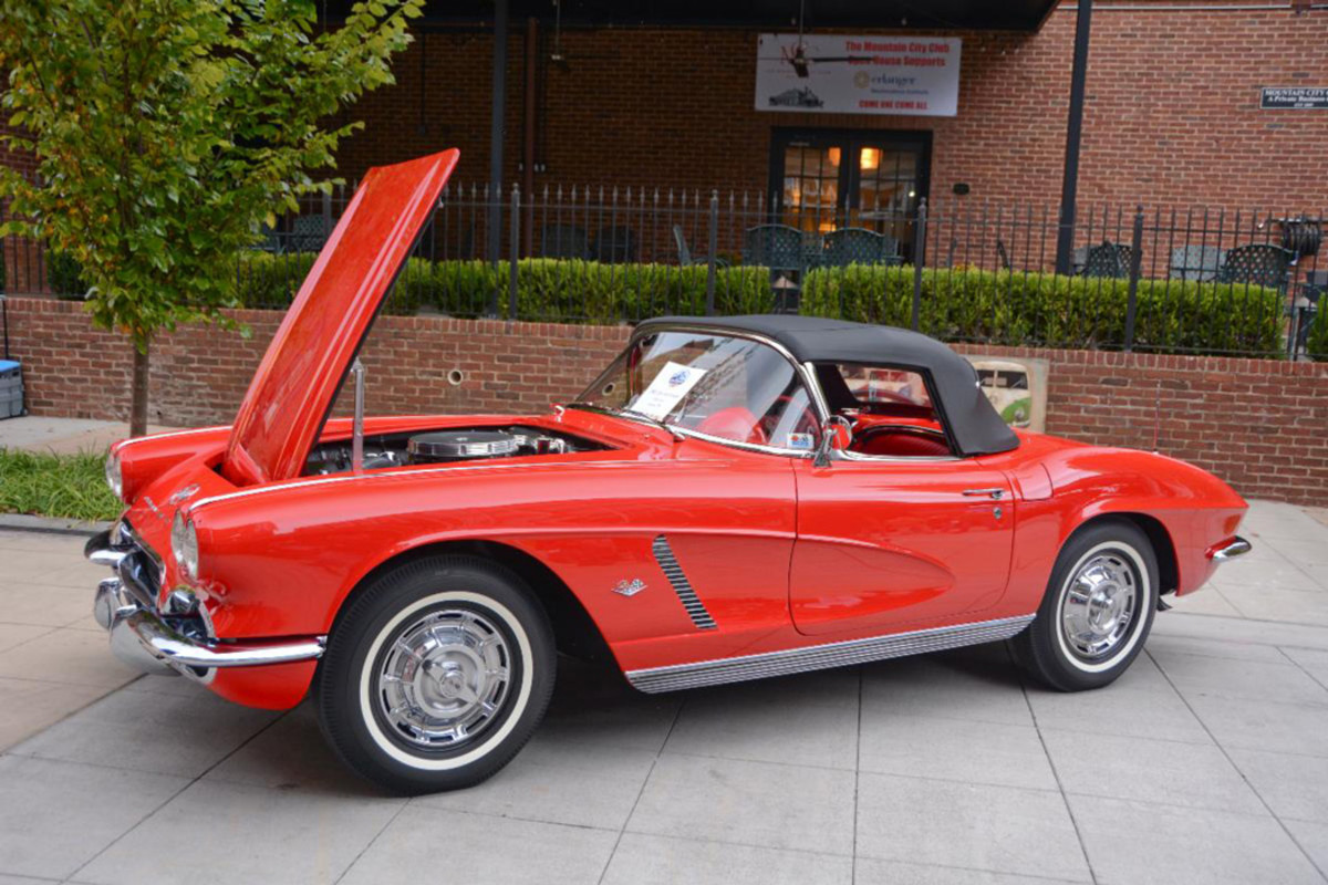 A great example of the types of cars featured in “V8’s in the Village” is this restored 1962 Chevrolet Corvette, with an all-original 327-cubic-inch engine, backed by a four-speed manual transmission. It is owned by NuNu Lowry of Ooltewah, Tennessee.