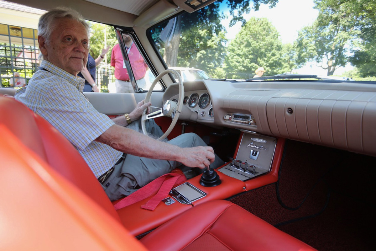Dick Goldfarb behind the wheel of the supercharged, four-speed Avanti he owned over 50 years ago.
