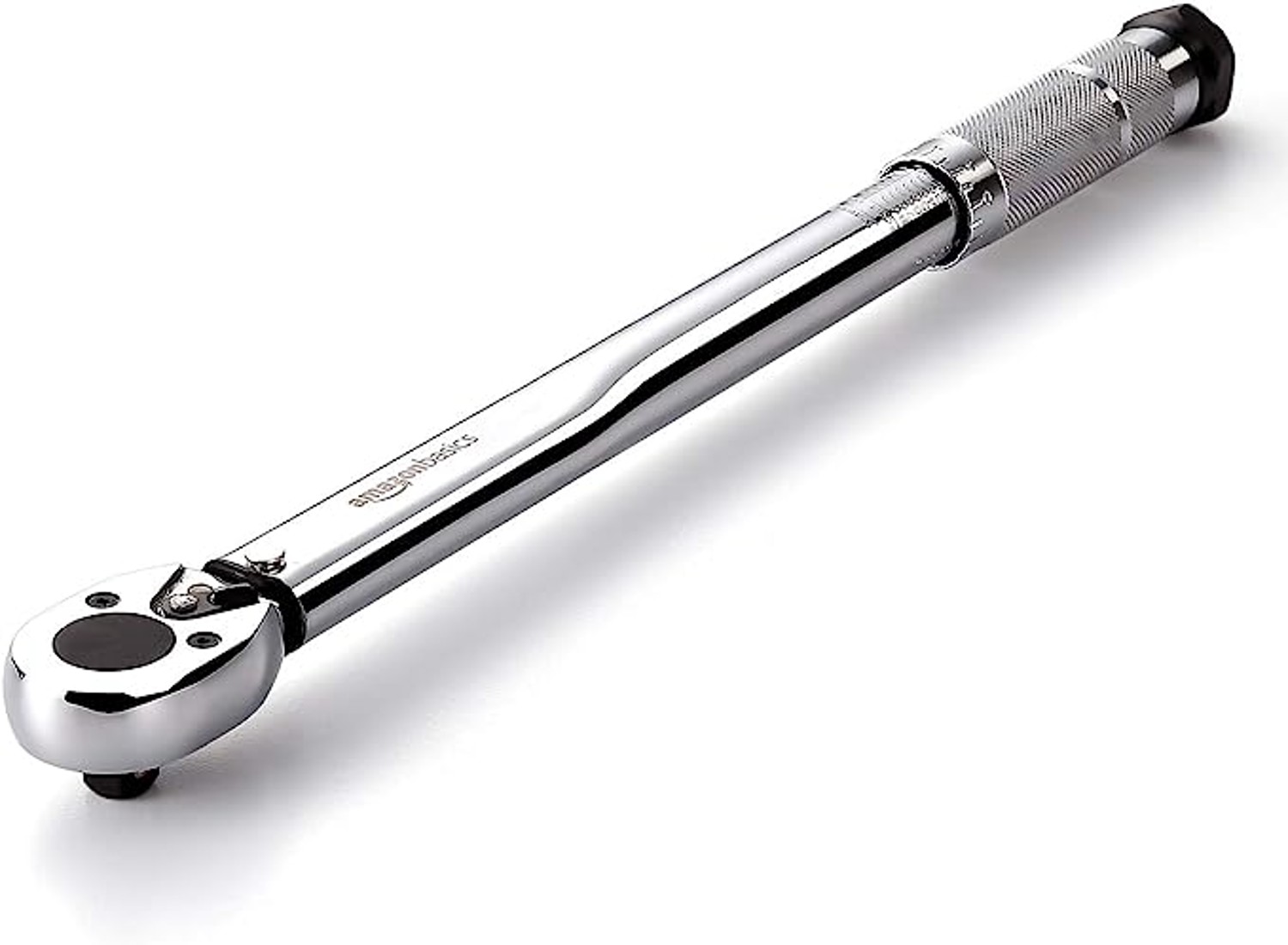 A silver torque wrench with a grip handle