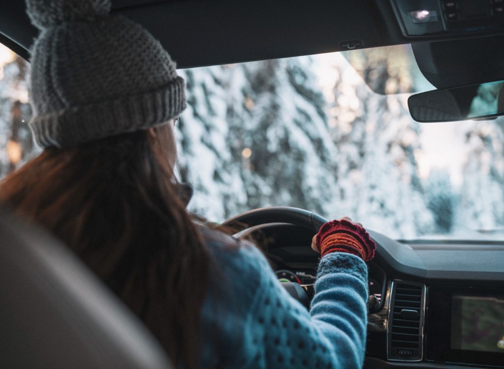 Woman driving in winter