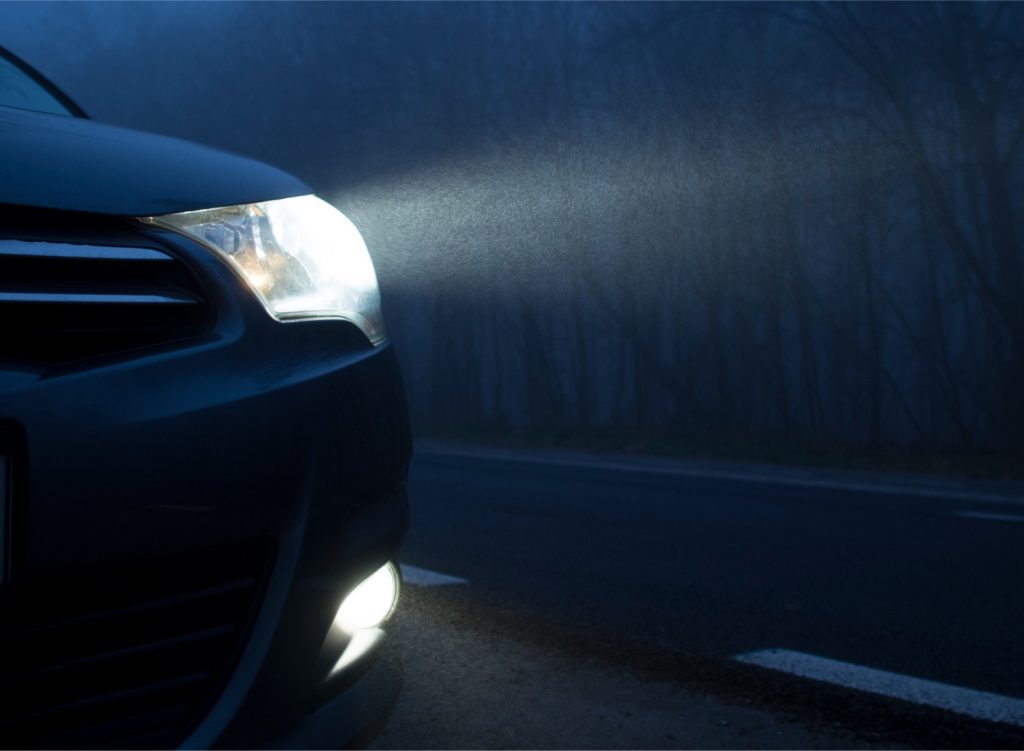 Car headlight in the dark