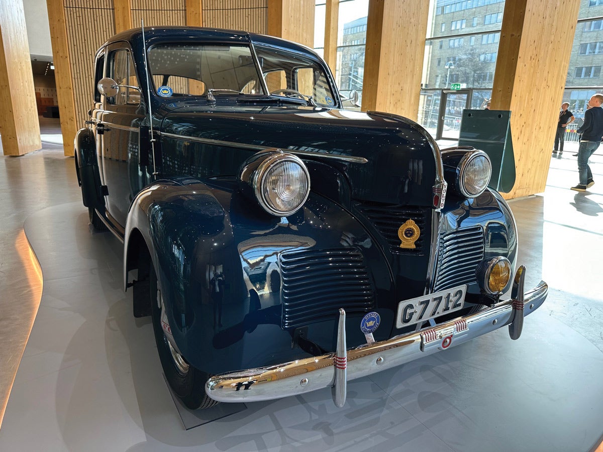 The 1946 PV60 was the last six-cylinder Volvo equipped with a flathead engine. Considered outdated when it was introduced, the car was comfortable and popular, but not sold here. A gift from the Swedish people and Volvo to celebrate the King of Sweden’s birthday on April 30, 1996, this blue beauty was owned by His Majesty King Carl XV