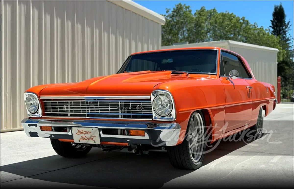 Barrett-Jackson has this custom 1966 Chevrolet Chevy II Nova SS on the Palm Springs docket. It is powered by an LS3 525 horsepower V8 engine with 4-speed automatic transmission.