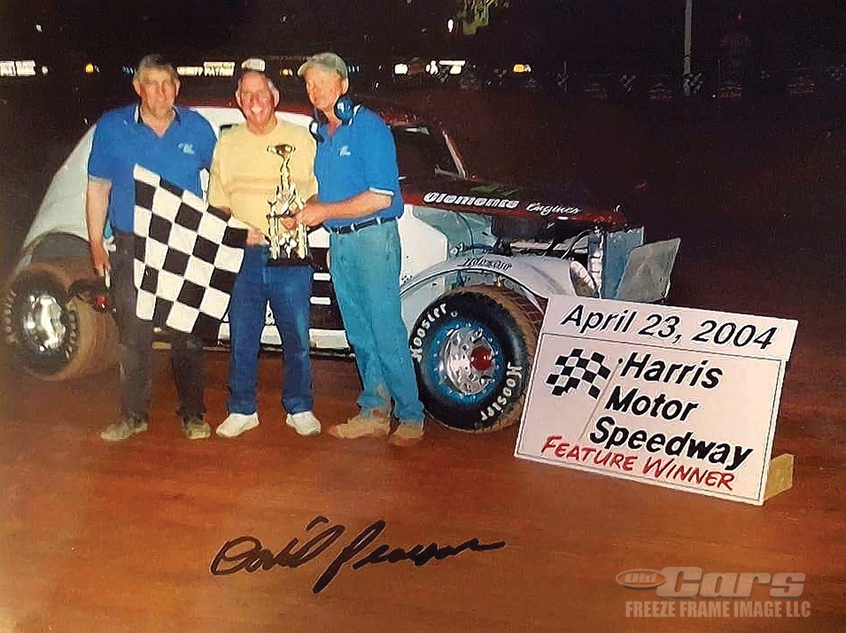 David Pearson and the 1937 Ford race car in the winner’s circle at Harris Motor Speedway in 2004.