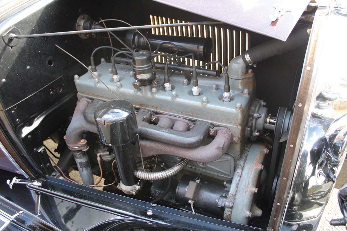 The 268-cubic-inch inline six is original to this car and still purrs. It was rated at 80 hp and gave the Flying Cloud power (for its time) to match its good looks. This one has an electric backup fuel pump — just in case. Combined with their refined suspension system and balanced chassis, the Flying Clouds were among the best riding and handling cars on American roadways.