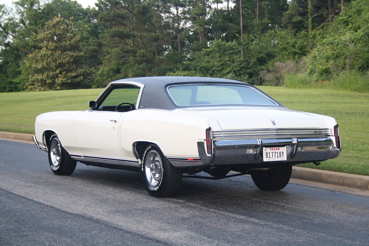 Our featured 1972 Monte Carlo is a largely unrestored base model equipped with extra-cost air conditioning, all-vinyl upholstery, vinyl covered top, special convenience lighting and Rally wheels.