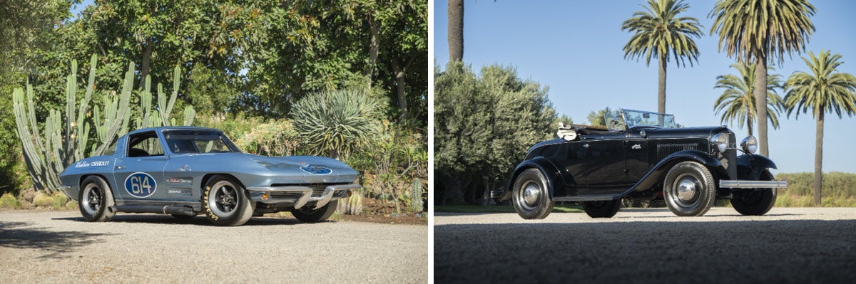 The Ex Shelly Wahsburn, Bob Bondurant 1963 Chevrolet Corvette Sting Ray “Z06”. 1932 Ford Original Roadster Duplicate by Roy Brizio