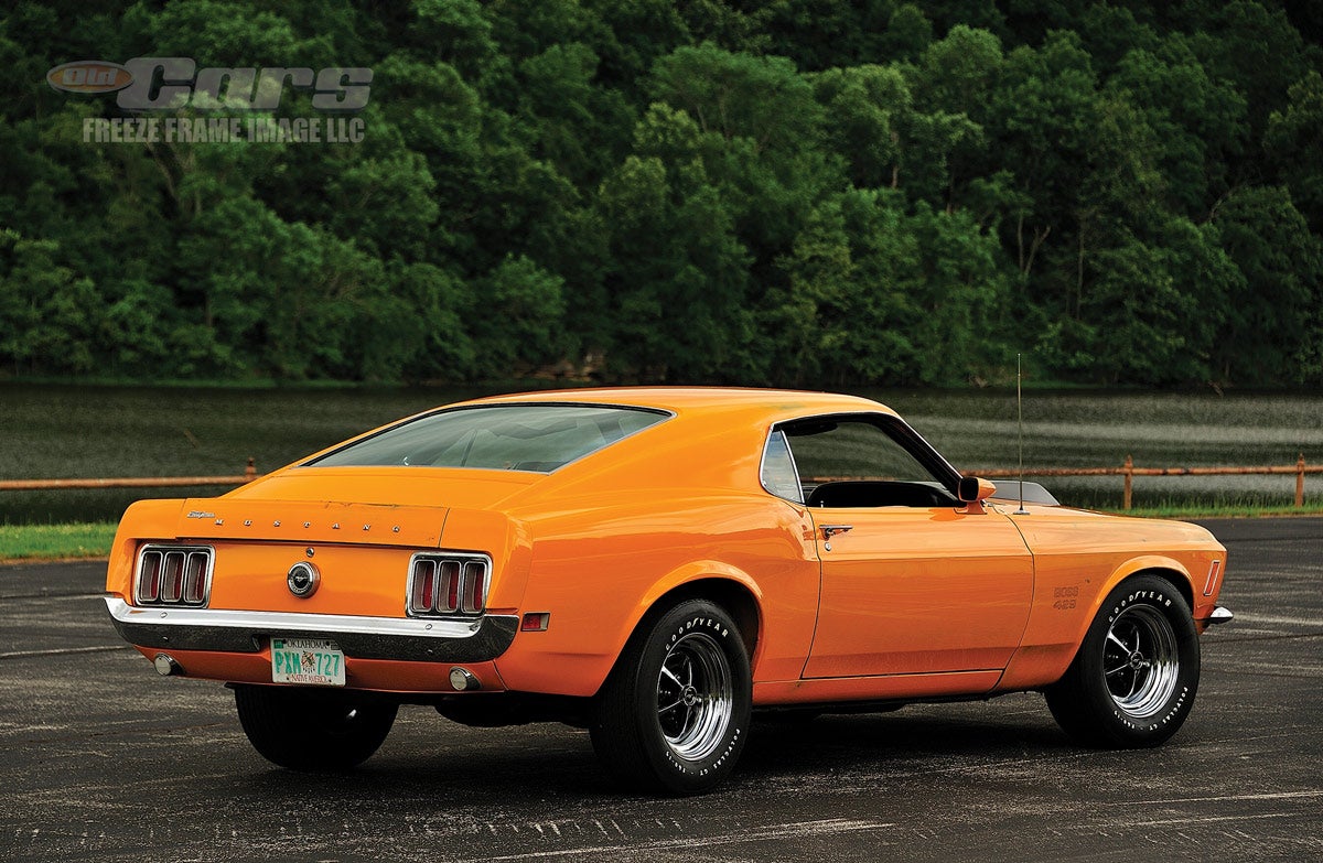 From afar, the patina is hard to see, but this Boss 429 wears its original Grabber Orange paint.