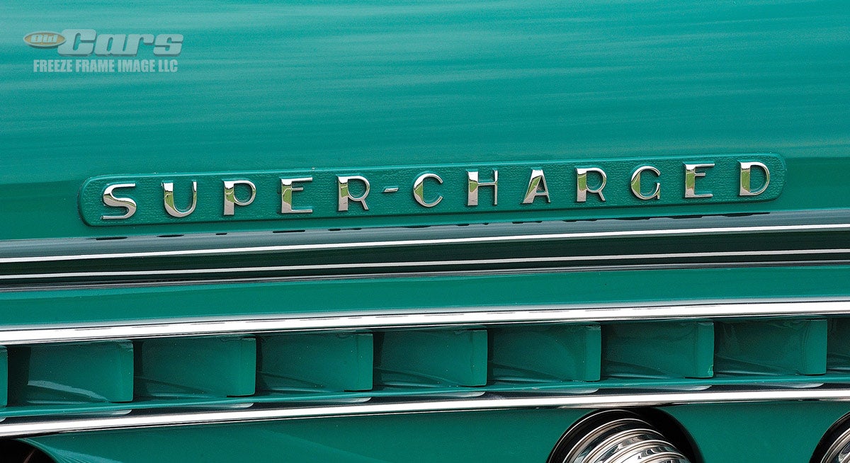 In case the bright chrome external exhaust pipes didn’t tell the story, all supercharged Auburns featured a hood-side plate declaring the engine enhancement.