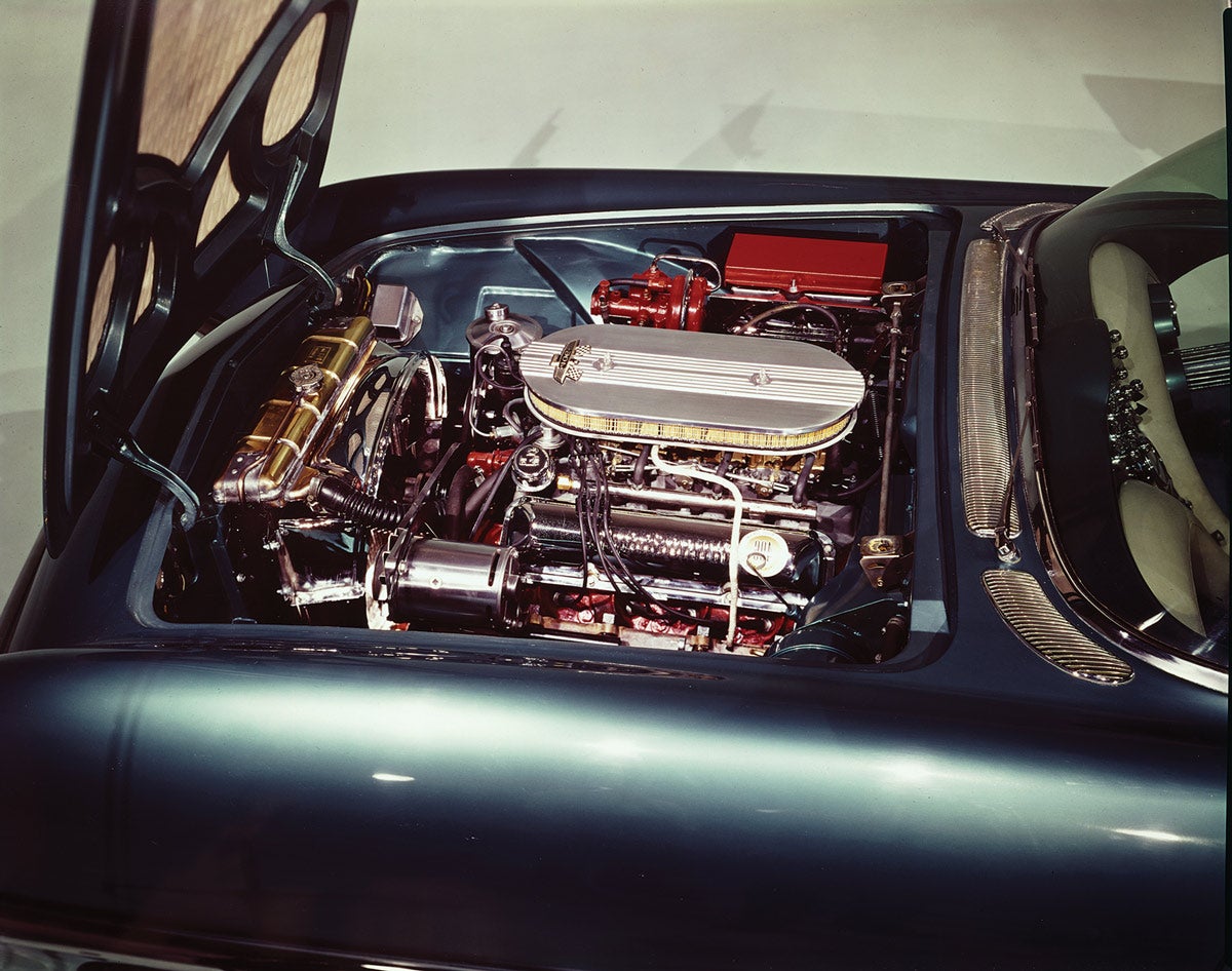 Under the hood of Ford’s first Cougar was the newly released 405-hp version of the mighty 406-cid V-8, backed by a specially prepared Cruise-O-Matic transmission.