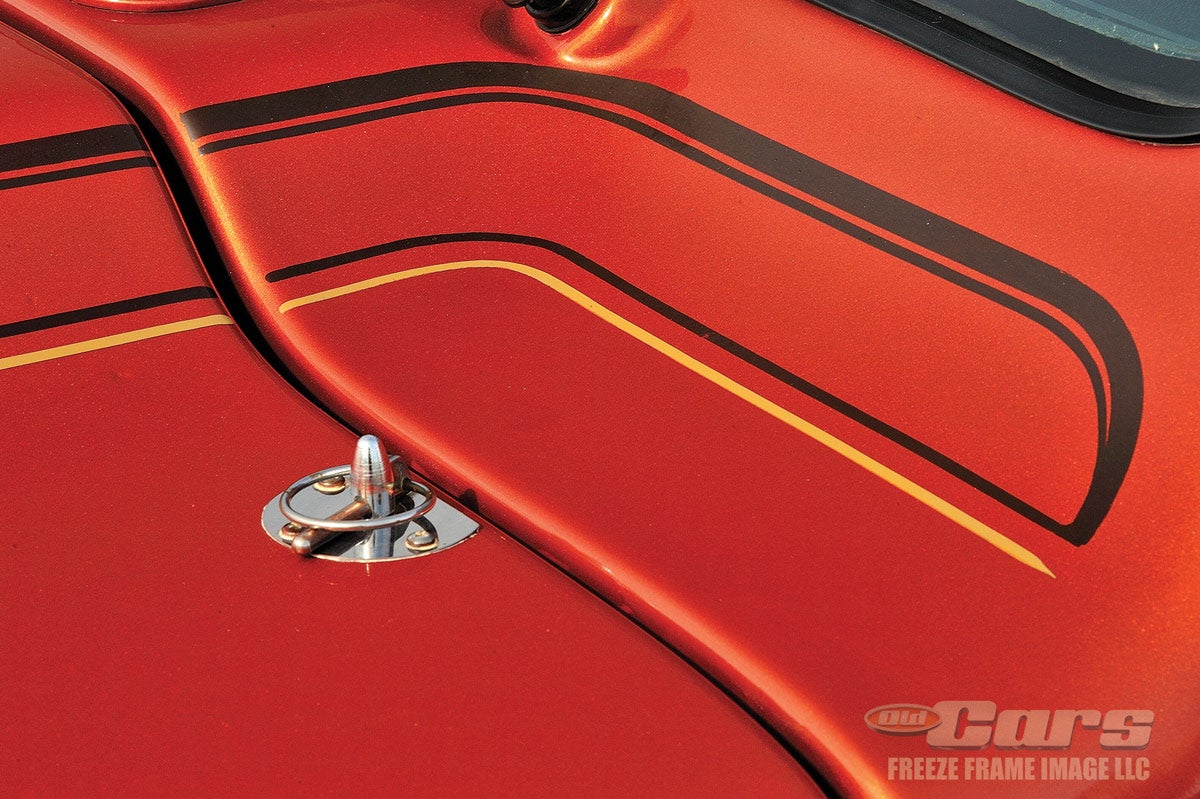 Although IH utilized a front-hinged hood on other models, the prototype wasn’t fitted with a hood latch so these hood pins were used.