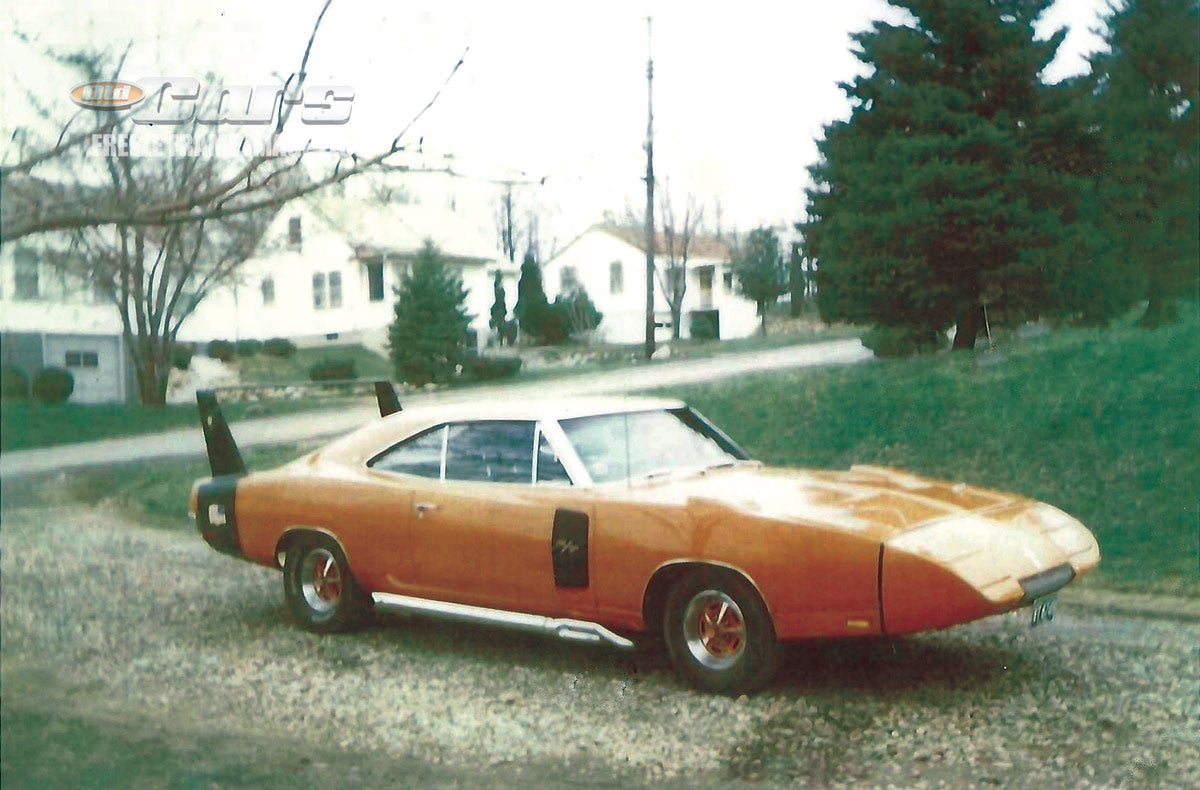 Before it was dented in the nose, the prototype Daytona had been given black highlights and side exhaust. Note the matching reddish orange paint between the wheel spokes.