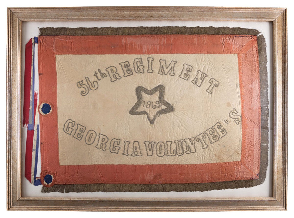 A two sided silk 56th Georgia Infantry Confederate battle flag