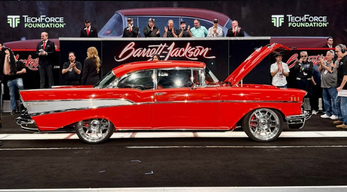 CRC Industries raises $100,000 for skilled trade scholarships with sale of hydrogen-powered ‘57 Chevrolet Bel Air at Barrett-Jackson