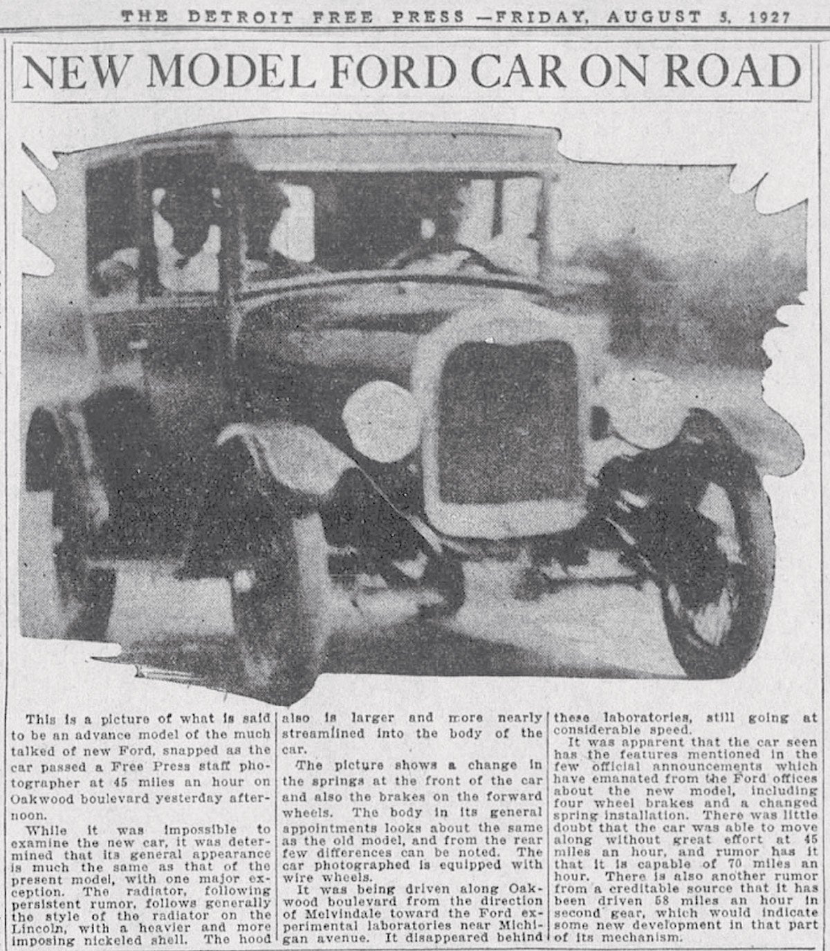 Vintage news article unearthed: Early Model A featured