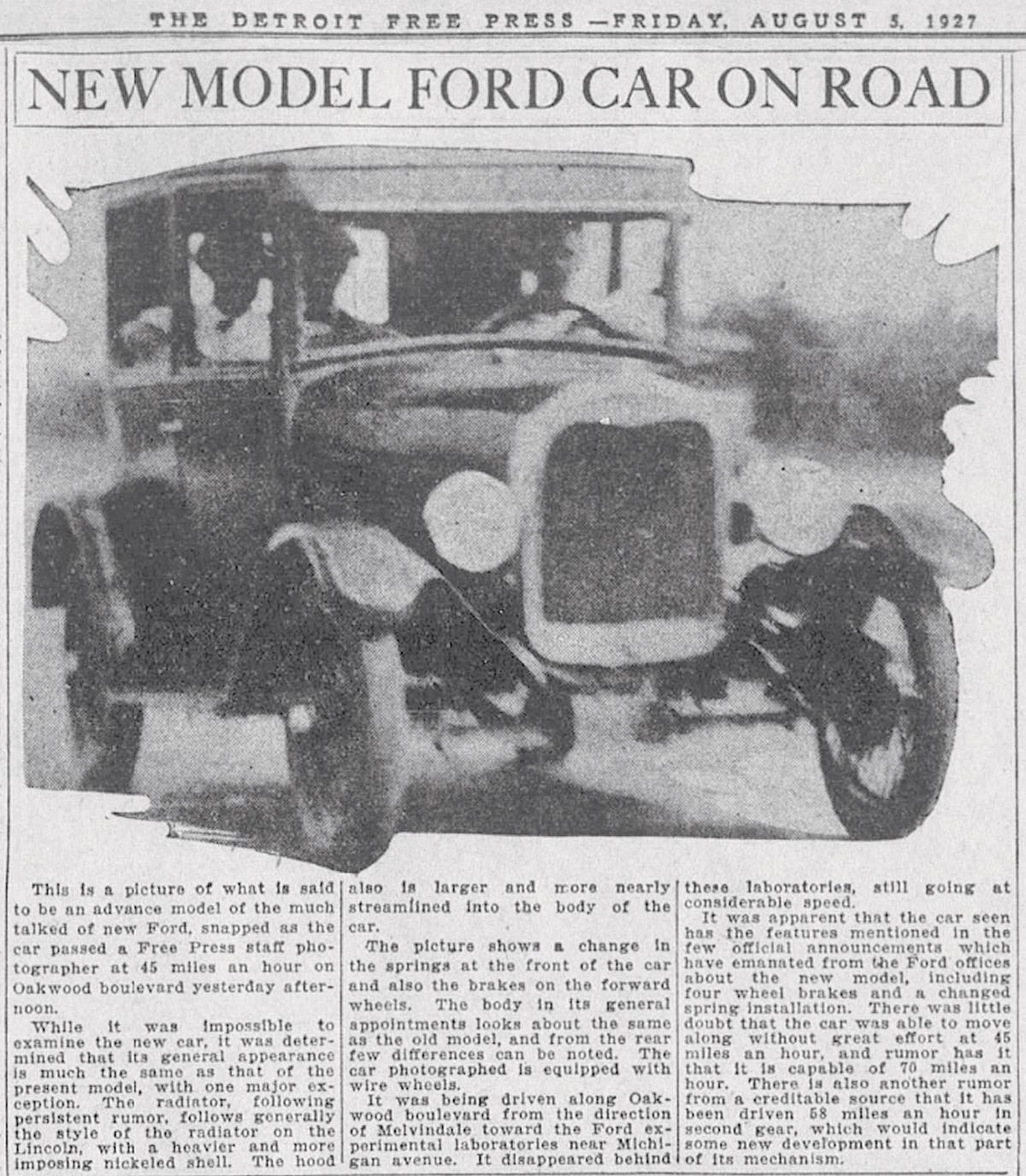 It appears Ford Motor Co. gave the Detroit Free Press an early glimpse of the highly anticipated Ford Model A.